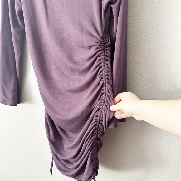 Daily Practice Anthro Long Sleeve Ruched Mini Dress Plum Women's Size Large - Picture 5 of 11